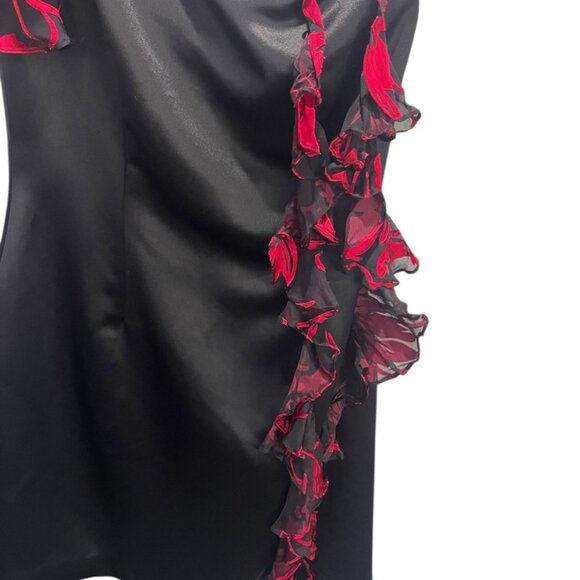 IvaNova Designer One Sleeve Black With Red Ruffle Cocktail Party Mini Dress SZ 4 - Picture 8 of 9